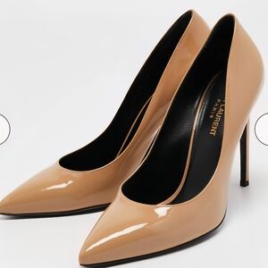 Saint Laurent Beige Patent Leather Pointed-Toe Pumps